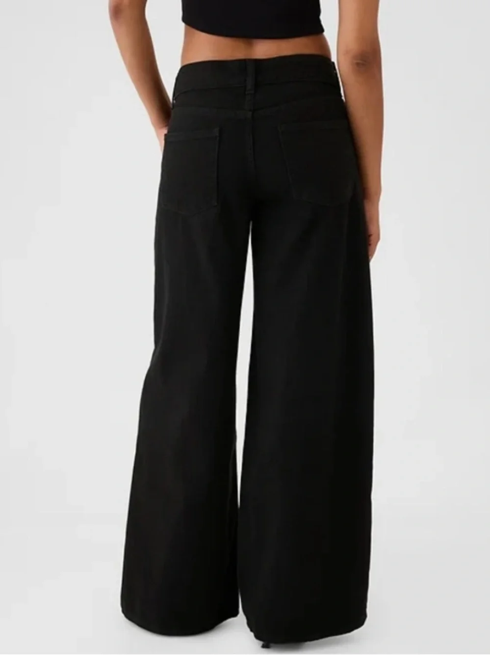 GAP Baggy Mid Rise‎ Wide Leg Jeans Black Denim Size 30/10R Y2K Skater